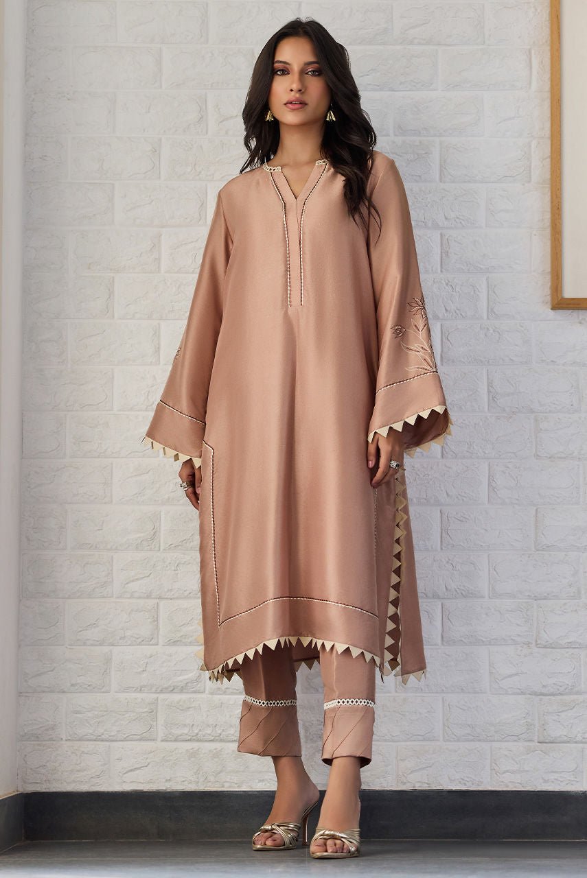 Deepak Perwani | Nazia Eid Edit 26 | Mocha-Brand:Deepak Perwani-Type:Ladies Clothes-Mustard Brown-Raw Silk-House of Maryam- Buy in UK, USA
