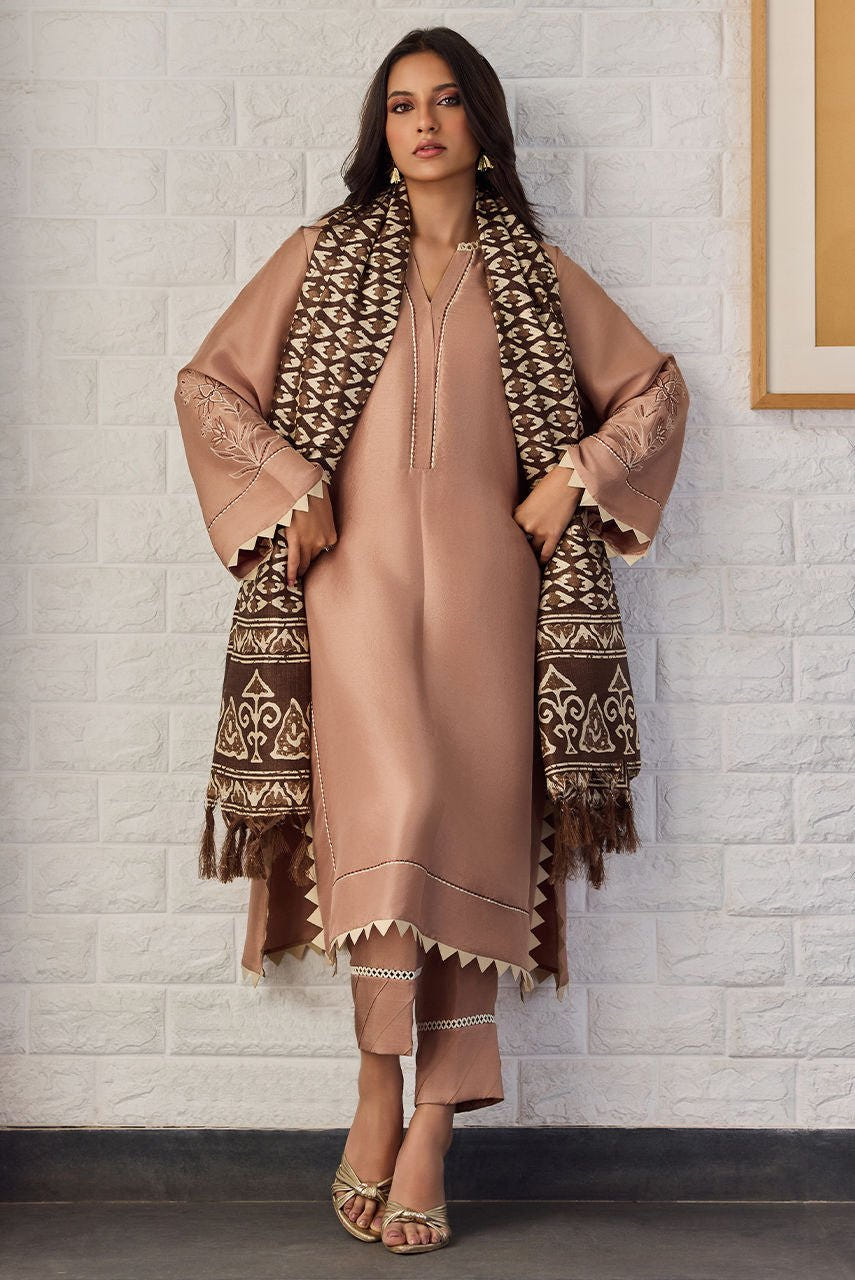 Deepak Perwani | Nazia Eid Edit 26 | Mocha-Brand:Deepak Perwani-Type:Ladies Clothes-Mustard Brown-Raw Silk-House of Maryam- Buy in UK, USA