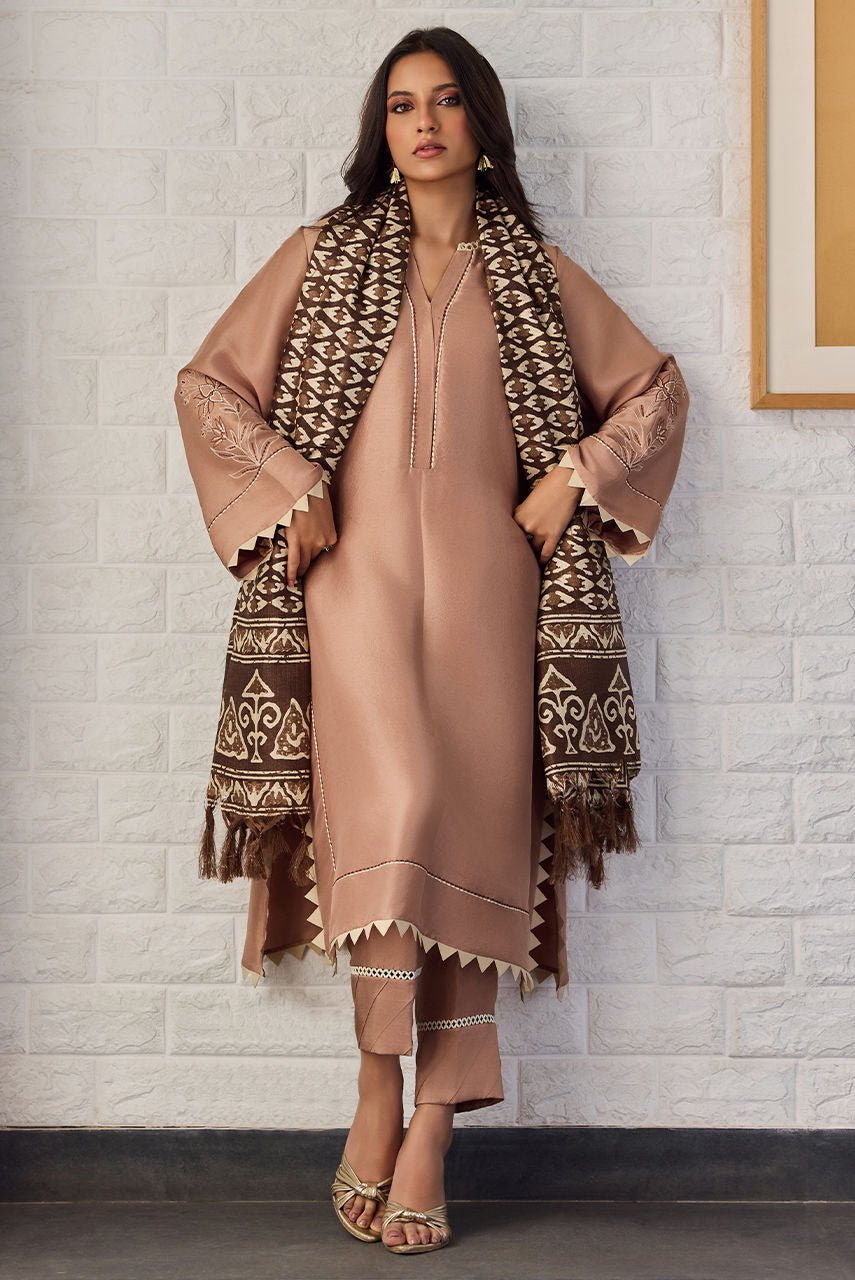 Deepak Perwani | Nazia Eid Edit 26 | Mocha-Brand:Deepak Perwani-Type:Ladies Clothes-Mustard Brown-Raw Silk-House of Maryam- Buy in UK, USA