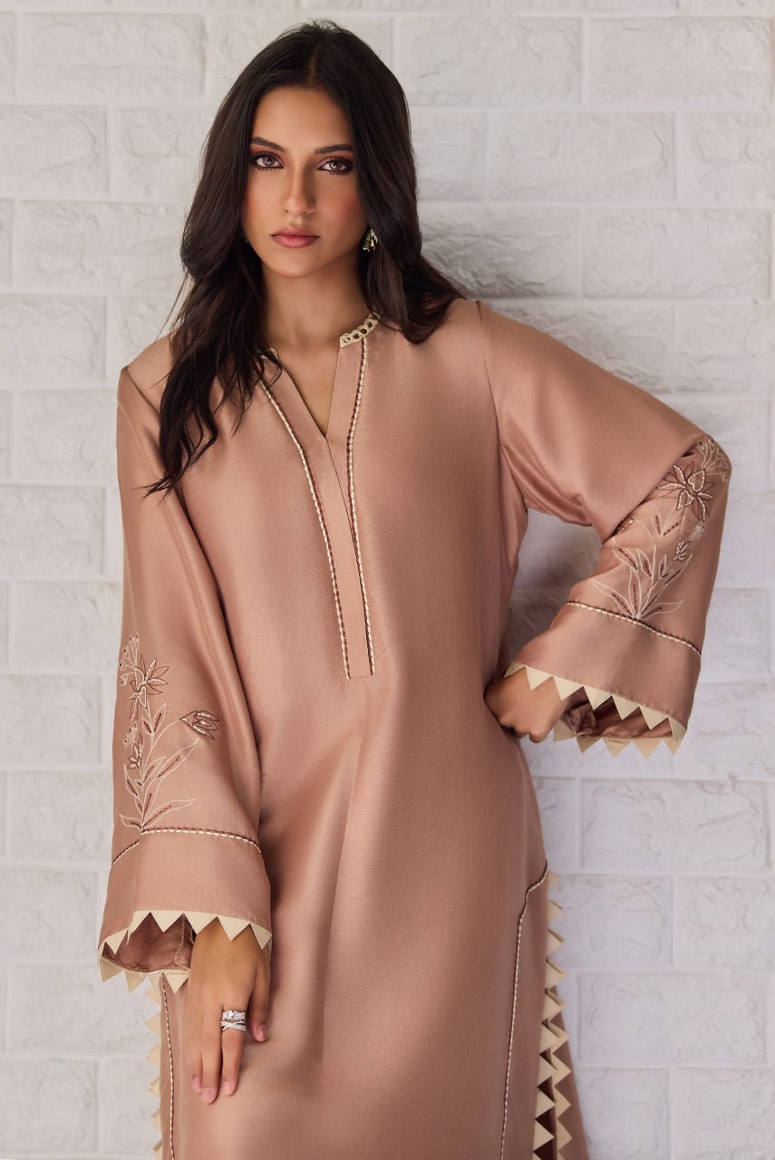 Deepak Perwani | Nazia Eid Edit 26 | Mocha-Brand:Deepak Perwani-Type:Ladies Clothes-Mustard Brown-Raw Silk-House of Maryam- Buy in UK, USA