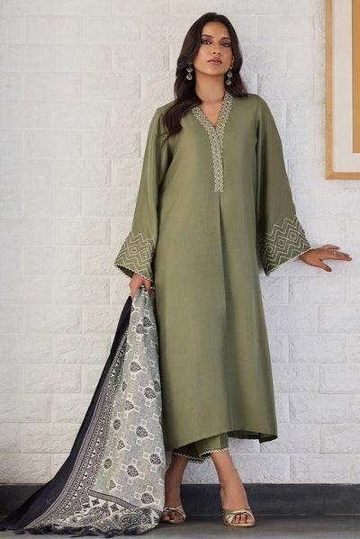 Deepak Perwani | Nazia Eid Edit 26 | Oliva-Brand:Deepak Perwani-Type:Ladies Clothes-Olive Green-Raw Silk-House of Maryam- Buy in UK, USA