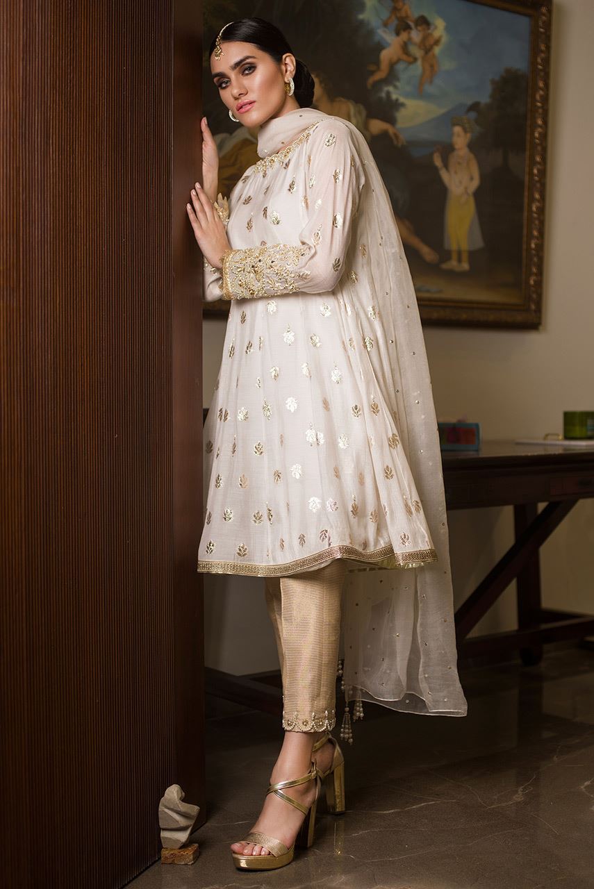 Deepak Perwani | Nazia Eid Edit 26 | Regal white (KTD3154)-Brand:Deepak Perwani-Type:Ladies Clothes-Ivory-Jacquard-House of Maryam- Buy in UK, USA