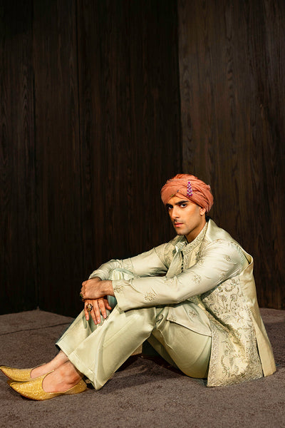 Republic By Omar Farooq | Luxury Rtw | Pastel Green Kurta Pajama -  Republic by Omar Farooq Luxury RTW - Original Designer Dress - House of Maryam