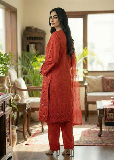Diara Couture | E id Lawn 26 |EID. ZORI - ZD-4674-Brand:Diara Couture-Type:Ladies Clothes-Red-Cotton-House of Maryam- Buy in UK, USA
