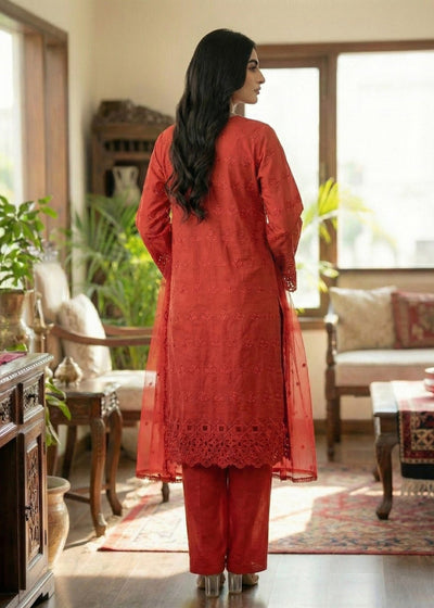 Diara Couture | E id Lawn 26 |EID. ZORI - ZD-4674-Brand:Diara Couture-Type:Ladies Clothes-Red-Cotton-House of Maryam- Buy in UK, USA