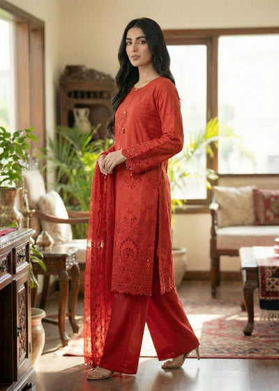Diara Couture | E id Lawn 26 |EID. ZORI - ZD-4674-Brand:Diara Couture-Type:Ladies Clothes-Red-Cotton-House of Maryam- Buy in UK, USA