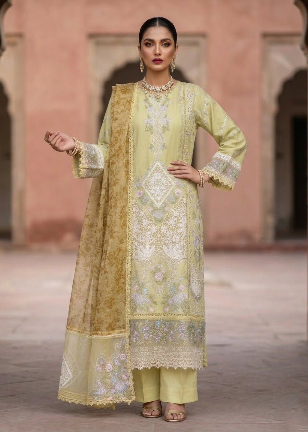 Diara Couture | Eid Lawn 26 | EID. AFEERA - LAWN-06-Brand:Diara Couture-Type:Ladies Clothes-Lawn-Pistachio Green-House of Maryam- Buy in UK, USA