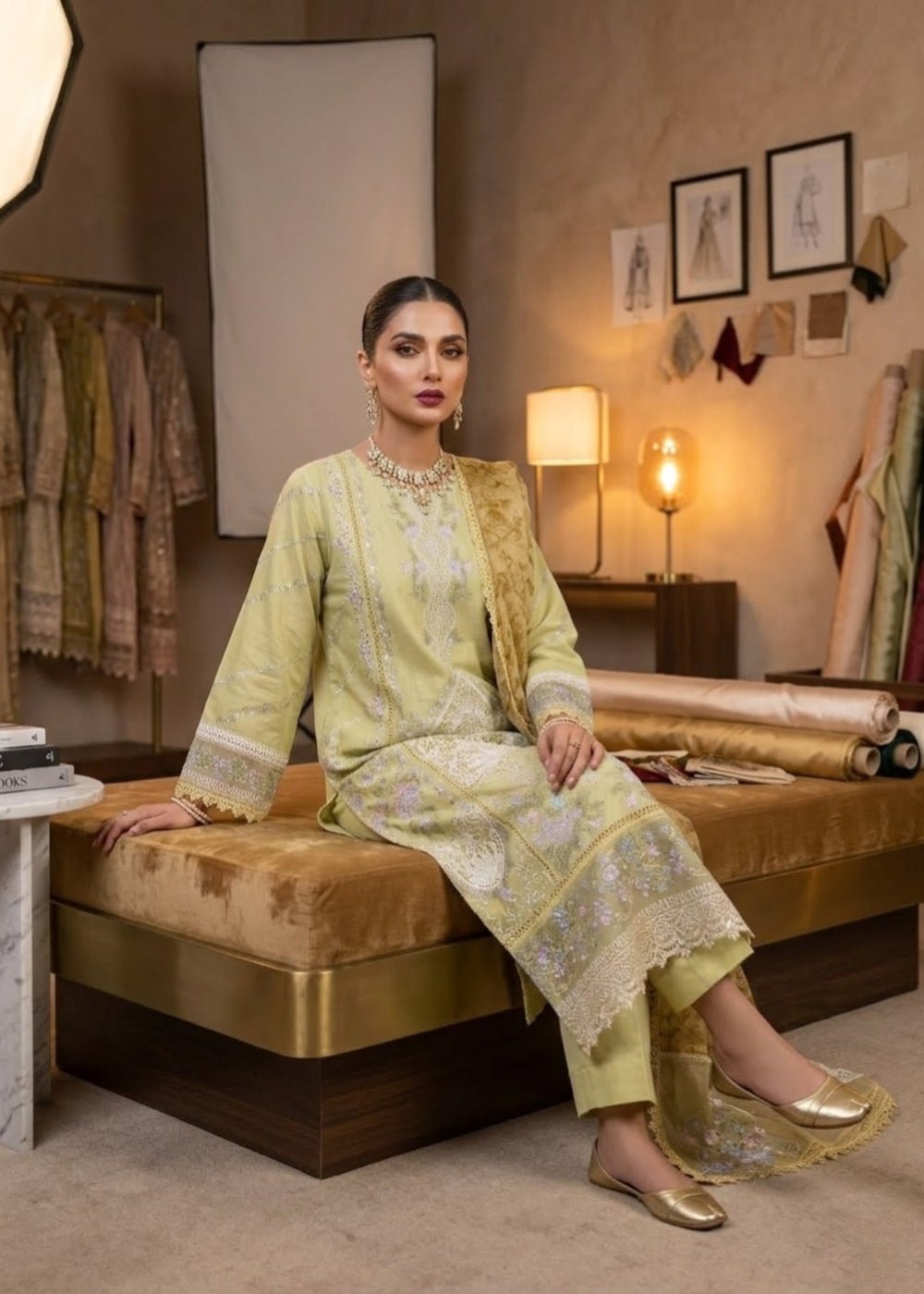 Diara Couture | Eid Lawn 26 | EID. AFEERA - LAWN-06-Brand:Diara Couture-Type:Ladies Clothes-Lawn-Pistachio Green-House of Maryam- Buy in UK, USA