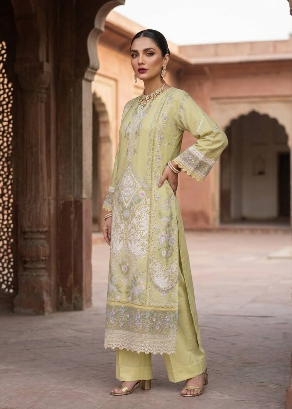 Diara Couture | Eid Lawn 26 | EID. AFEERA - LAWN-06-Brand:Diara Couture-Type:Ladies Clothes-Lawn-Pistachio Green-House of Maryam- Buy in UK, USA