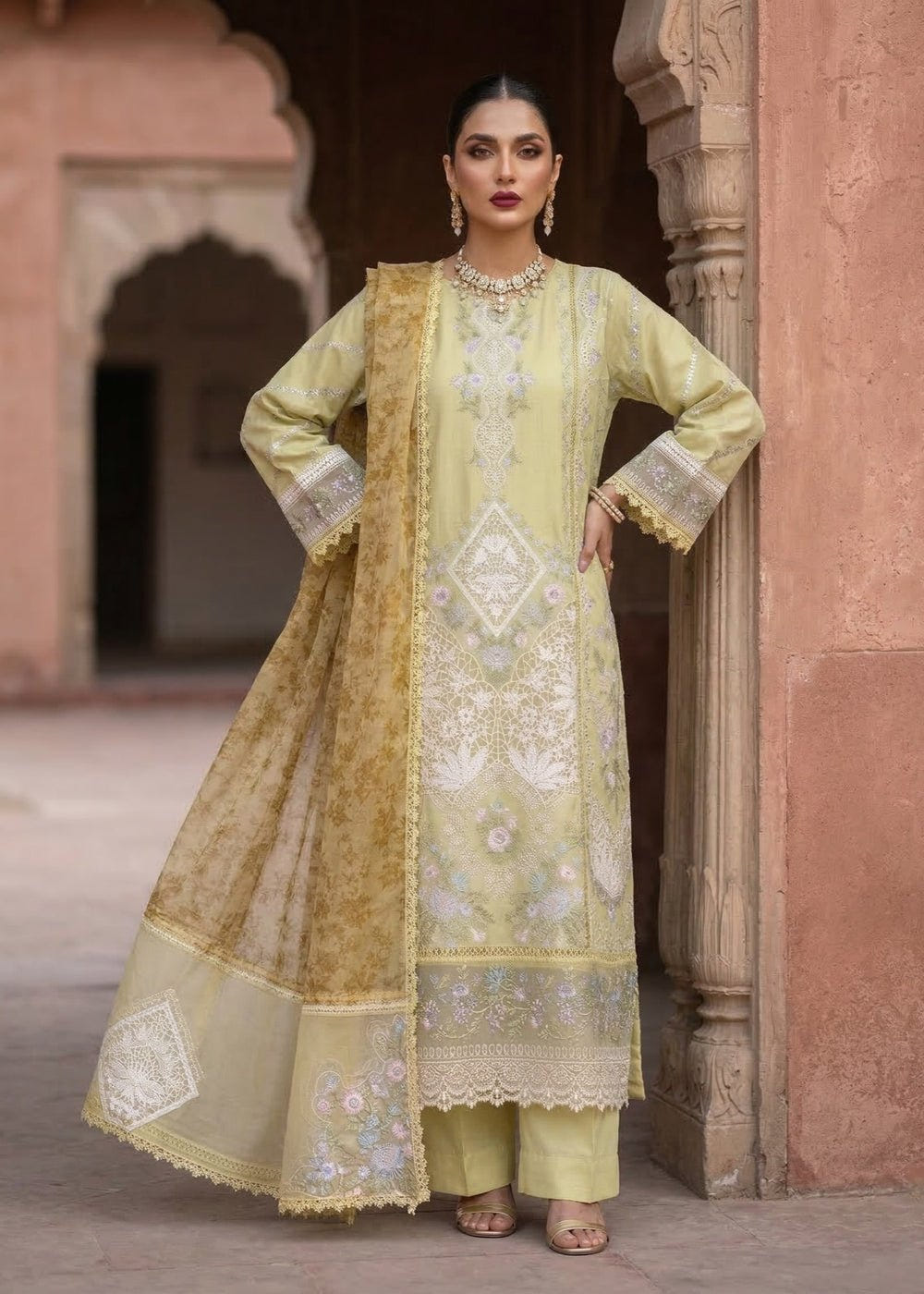 Diara Couture | Eid Lawn 26 | EID. AFEERA - LAWN-06-Brand:Diara Couture-Type:Ladies Clothes-Lawn-Pistachio Green-House of Maryam- Buy in UK, USA