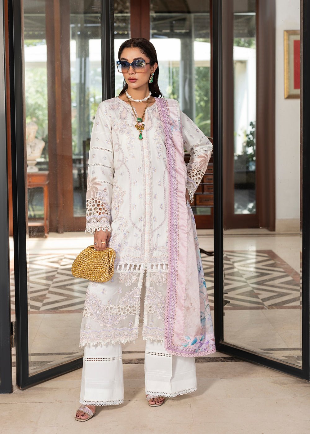 Diara Couture | Eid Lawn 26 | EID. AYEN - ZD-02-Brand:Diara Couture-Type:Ladies Clothes-White-Lawn-House of Maryam- Buy in UK, USA