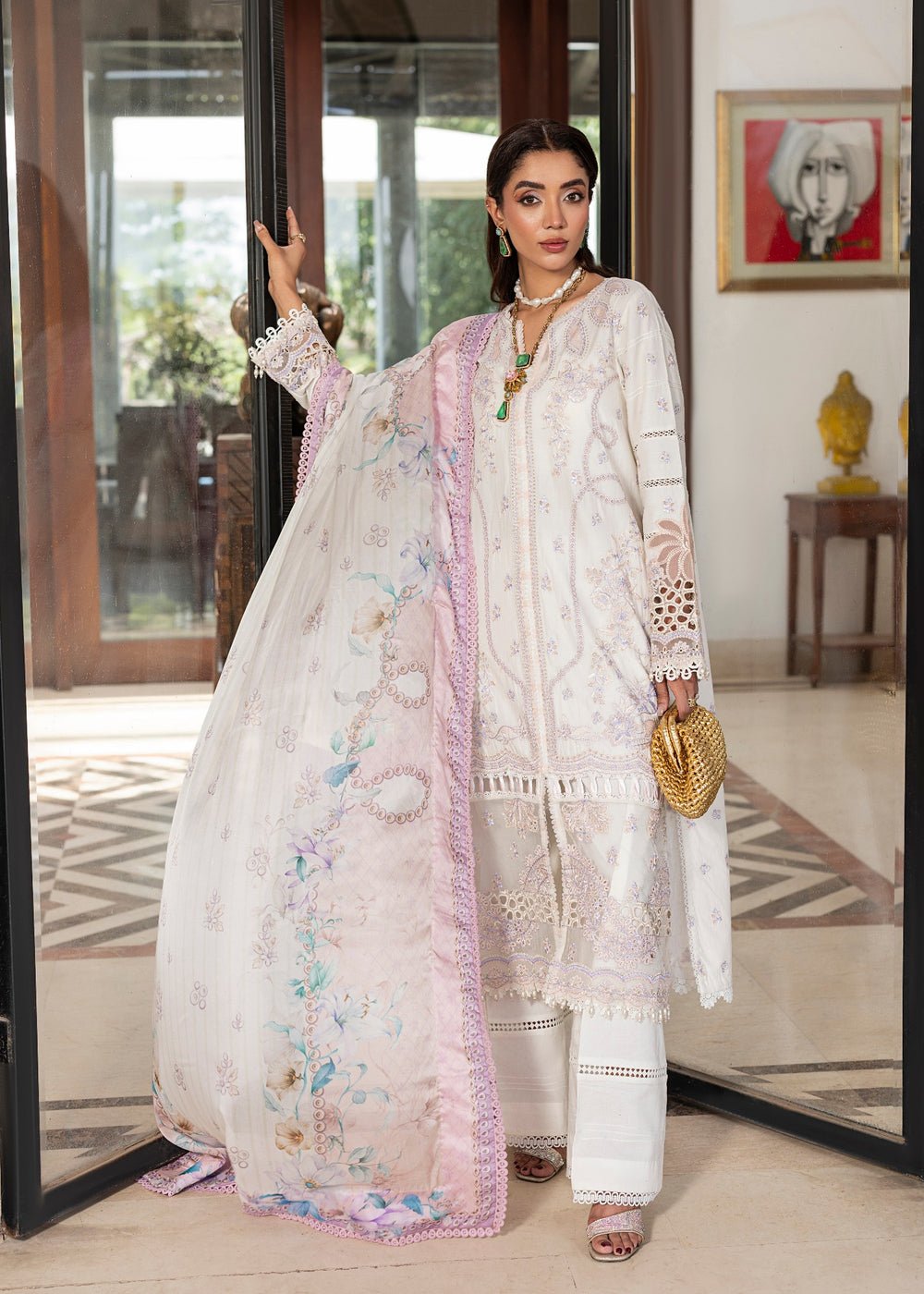Diara Couture | Eid Lawn 26 | EID. AYEN - ZD-02-Brand:Diara Couture-Type:Ladies Clothes-White-Lawn-House of Maryam- Buy in UK, USA
