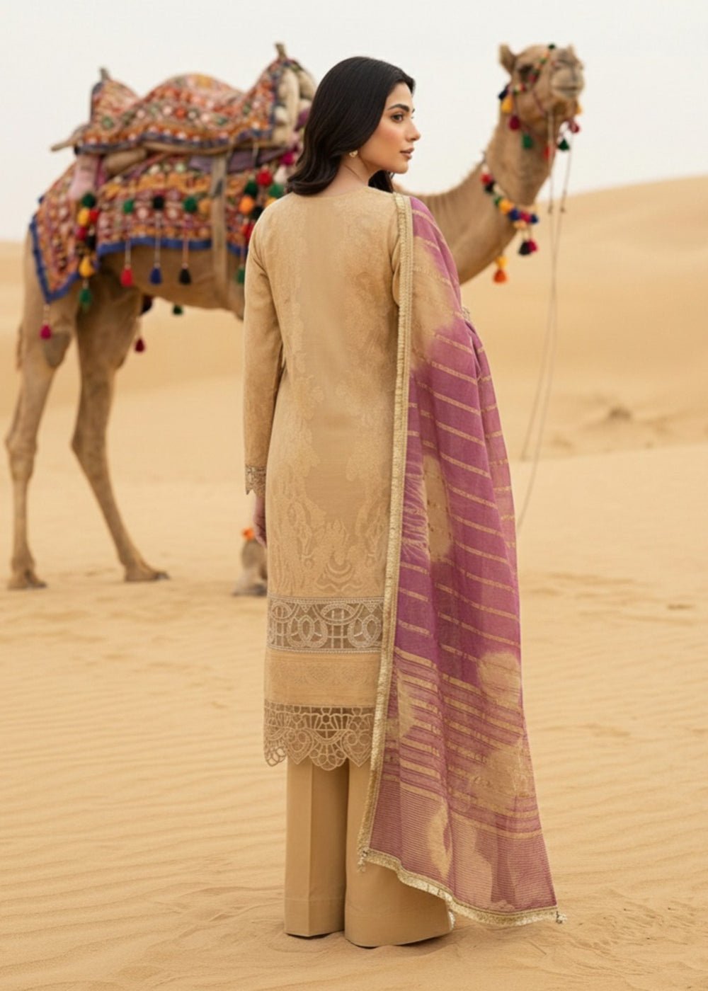 Diara Couture | Eid Lawn 26 | EID. BREEZE - ZD-22-Brand:Diara Couture-Type:Ladies Clothes-Beige-Jacquard-House of Maryam- Buy in UK, USA