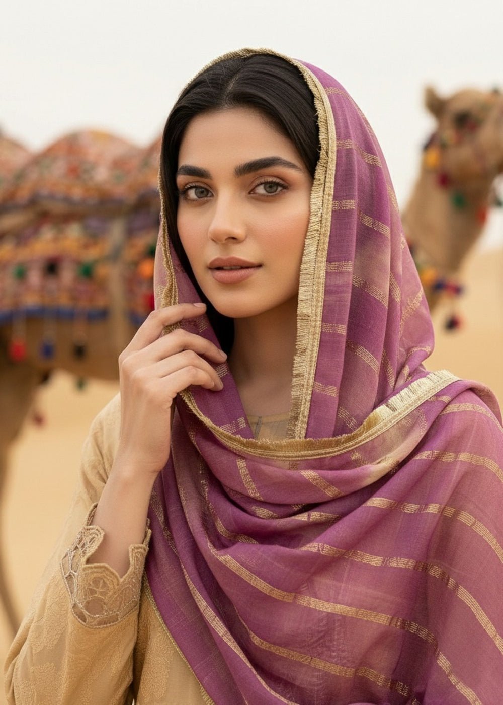 Diara Couture | Eid Lawn 26 | EID. BREEZE - ZD-22-Brand:Diara Couture-Type:Ladies Clothes-Beige-Jacquard-House of Maryam- Buy in UK, USA