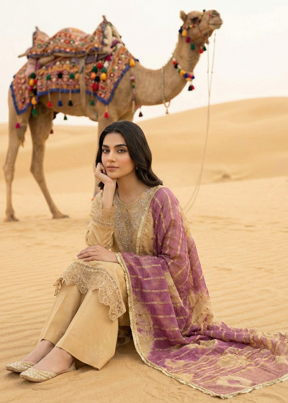 Diara Couture | Eid Lawn 26 | EID. BREEZE - ZD-22-Brand:Diara Couture-Type:Ladies Clothes-Beige-Jacquard-House of Maryam- Buy in UK, USA
