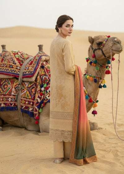 Diara Couture | Eid Lawn 26 | EID. COCOA - ZD-21-Brand:Diara Couture-Type:Ladies Clothes-Beige-Jacquard-House of Maryam- Buy in UK, USA