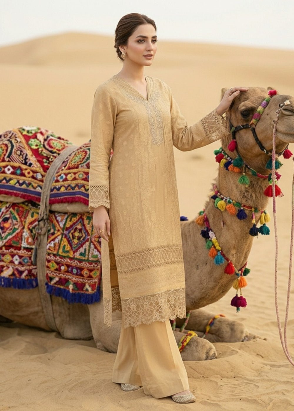 Diara Couture | Eid Lawn 26 | EID. COCOA - ZD-21-Brand:Diara Couture-Type:Ladies Clothes-Beige-Jacquard-House of Maryam- Buy in UK, USA