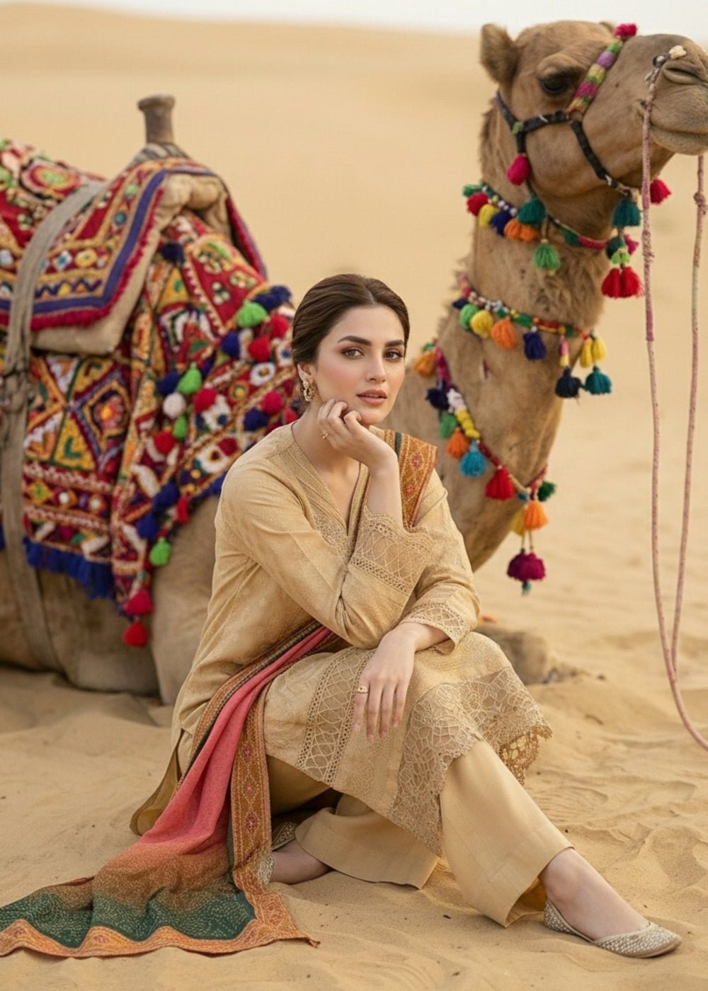 Diara Couture | Eid Lawn 26 | EID. COCOA - ZD-21-Brand:Diara Couture-Type:Ladies Clothes-Beige-Jacquard-House of Maryam- Buy in UK, USA