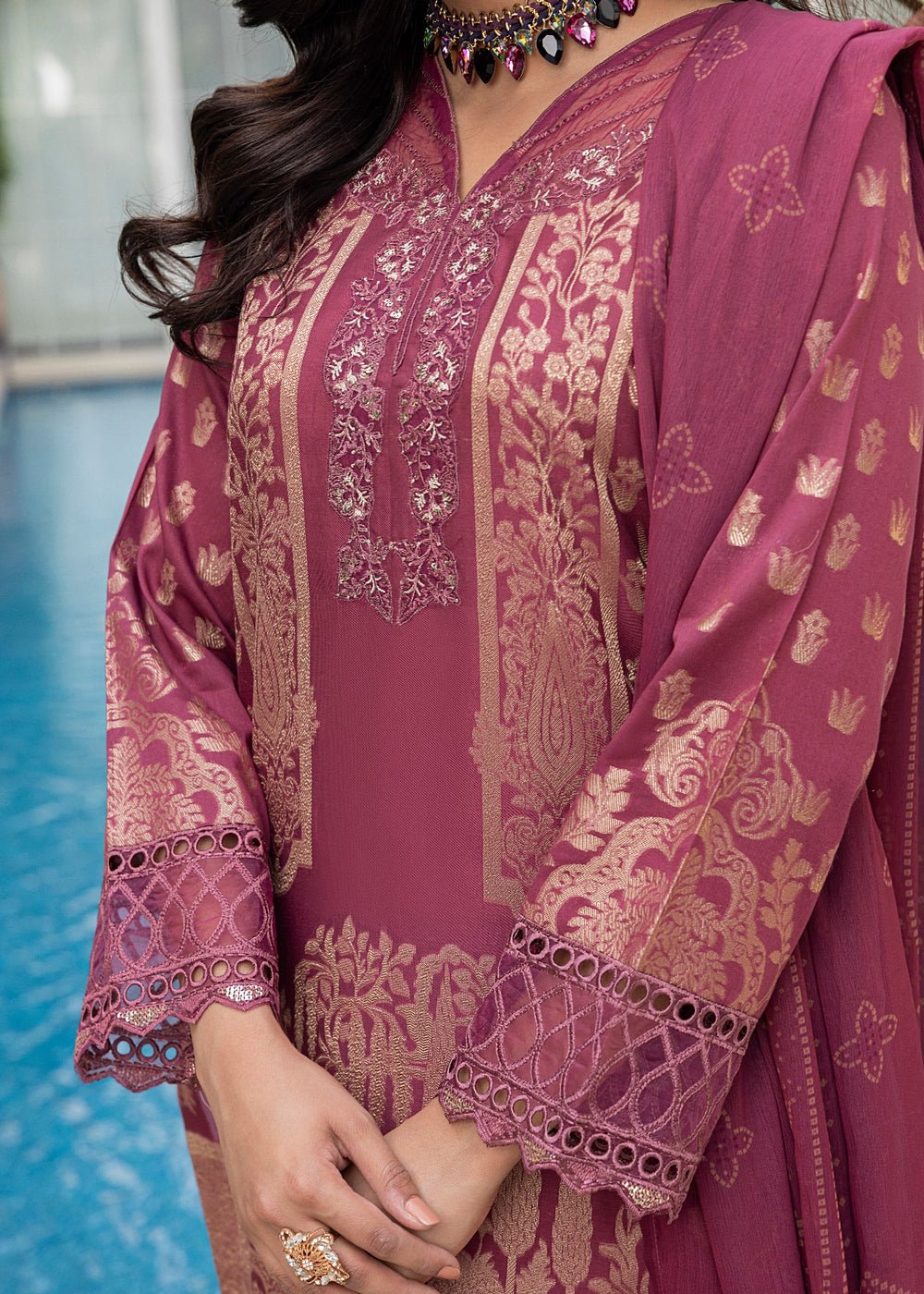 Diara Couture | Eid Lawn 26 | EID. COCOA - ZD-21-Brand:Diara Couture-Type:Ladies Clothes-Magenta-Jacquard-House of Maryam- Buy in UK, USA