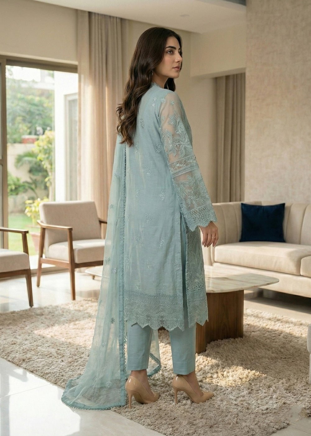 Diara Couture | Eid Lawn 26 |EID. ELIYAAR - ZD-4672-Brand:Diara Couture-Type:Ladies Clothes-Light Blue Gray-Cotton-House of Maryam- Buy in UK, USA