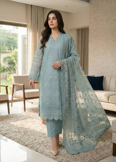 Diara Couture | Eid Lawn 26 |EID. ELIYAAR - ZD-4672-Brand:Diara Couture-Type:Ladies Clothes-Light Blue Gray-Cotton-House of Maryam- Buy in UK, USA