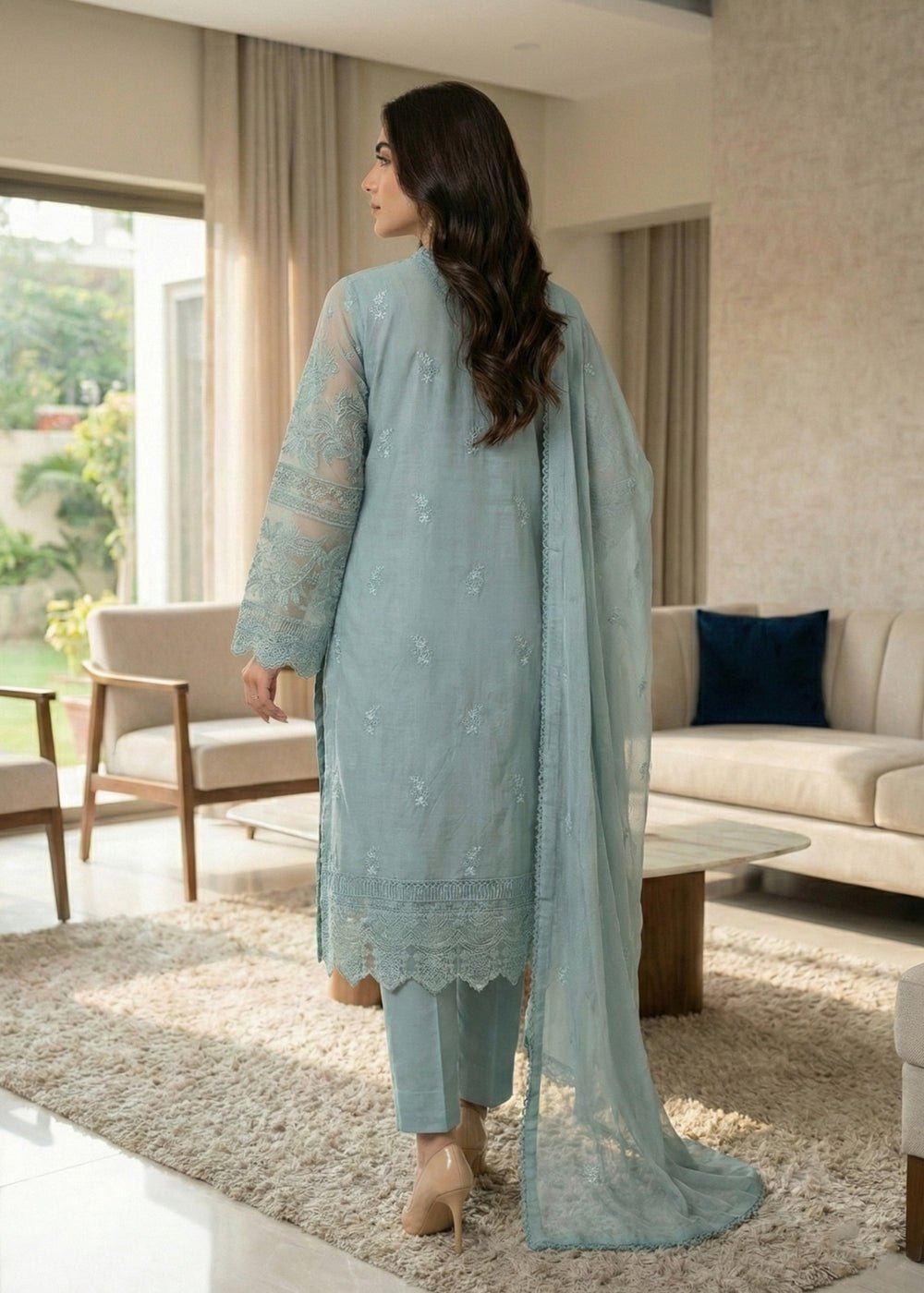 Diara Couture | Eid Lawn 26 |EID. ELIYAAR - ZD-4672-Brand:Diara Couture-Type:Ladies Clothes-Light Blue Gray-Cotton-House of Maryam- Buy in UK, USA