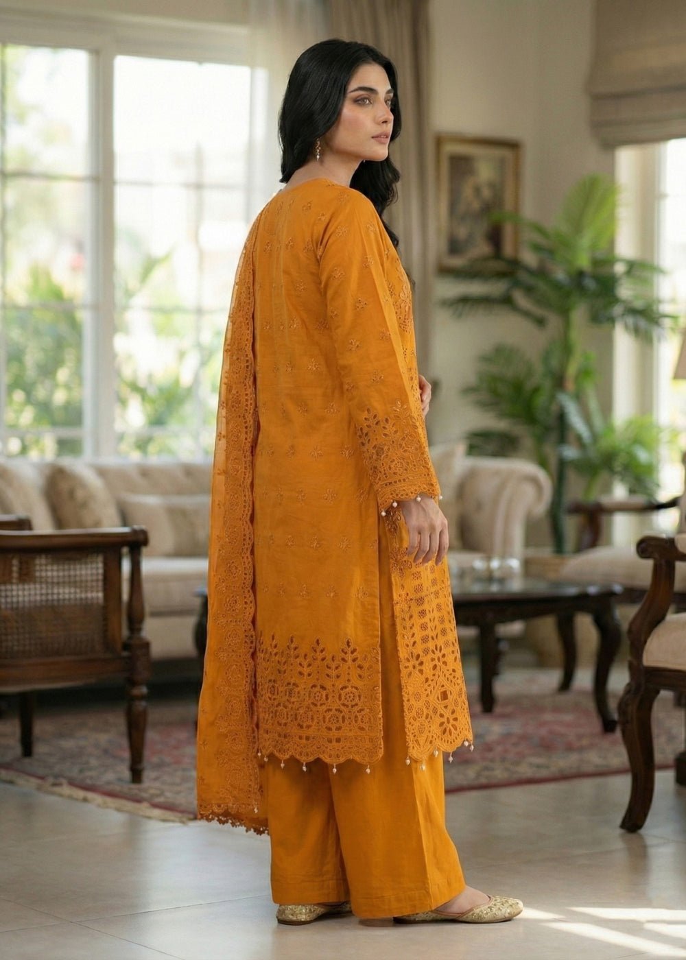 Diara Couture | Eid Lawn 26 |EID. ELIYAAR - ZD-4672-Brand:Diara Couture-Type:Ladies Clothes-Mustard Yellow-Cotton-House of Maryam- Buy in UK, USA