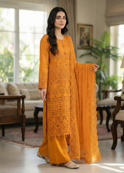 Diara Couture | Eid Lawn 26 |EID. ELIYAAR - ZD-4672-Brand:Diara Couture-Type:Ladies Clothes-Mustard Yellow-Cotton-House of Maryam- Buy in UK, USA