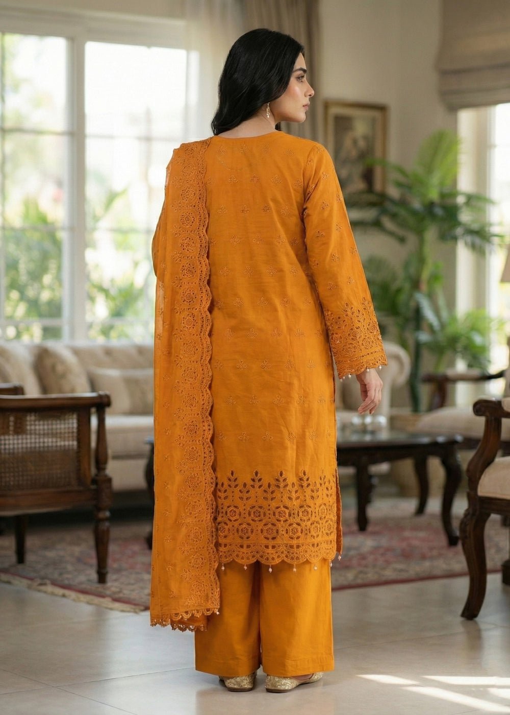 Diara Couture | Eid Lawn 26 |EID. ELIYAAR - ZD-4672-Brand:Diara Couture-Type:Ladies Clothes-Mustard Yellow-Cotton-House of Maryam- Buy in UK, USA