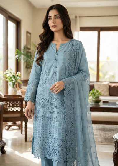 Diara Couture | Eid Lawn 26 |EID. ELIYAAR - ZD-4672-Brand:Diara Couture-Type:Ladies Clothes-Powder Blue-Cotton-House of Maryam- Buy in UK, USA
