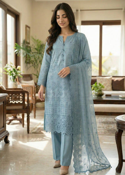 Diara Couture | Eid Lawn 26 |EID. ELIYAAR - ZD-4672-Brand:Diara Couture-Type:Ladies Clothes-Powder Blue-Cotton-House of Maryam- Buy in UK, USA