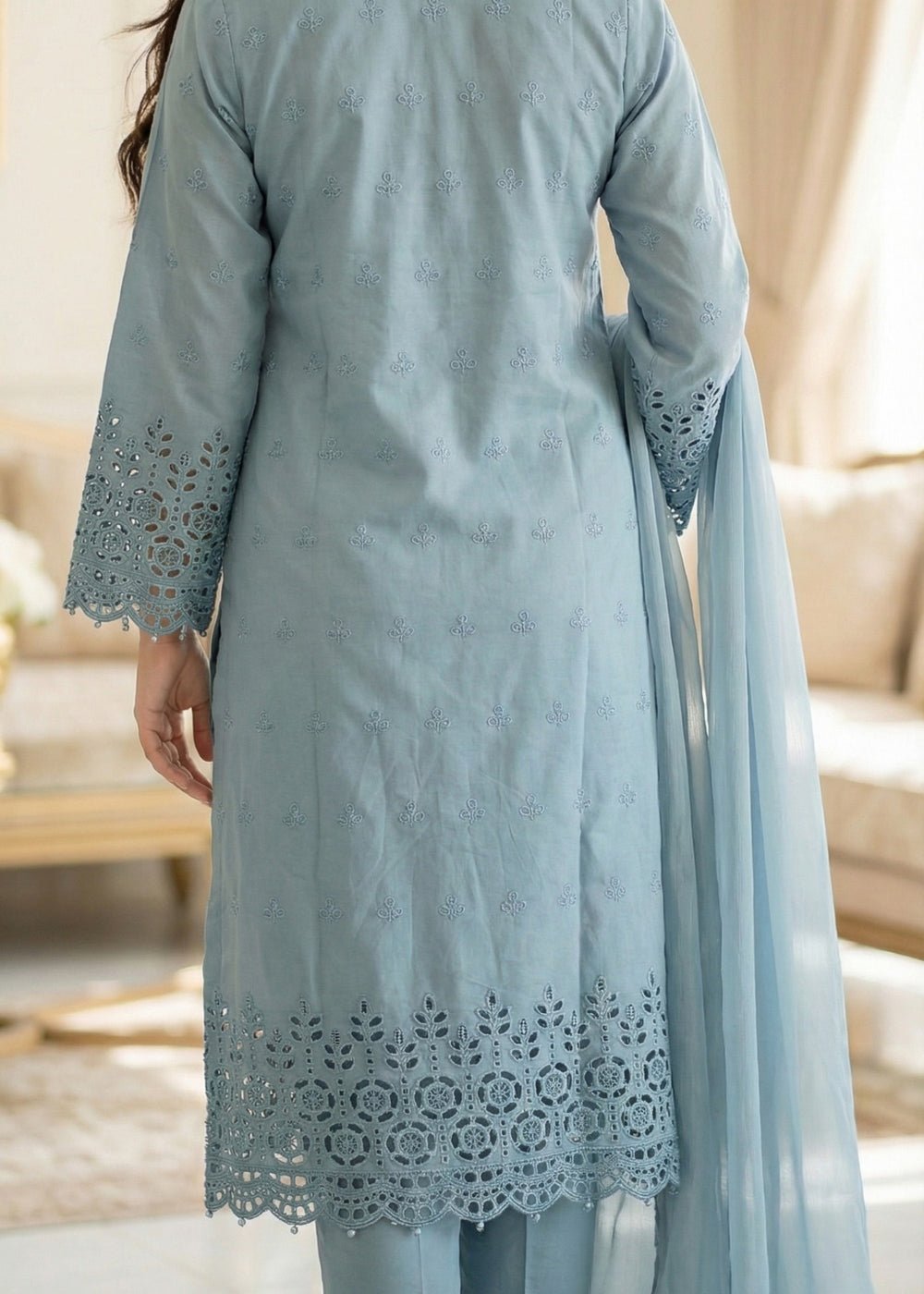 Diara Couture | Eid Lawn 26 |EID. ELIYAAR - ZD-4672-Brand:Diara Couture-Type:Ladies Clothes-Powder Blue-Cotton-House of Maryam- Buy in UK, USA