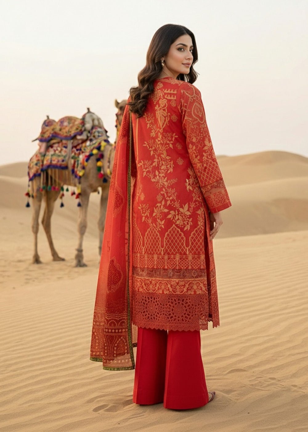 Diara Couture | Eid Lawn 26 | EID. GLEAM - ZD-19-Brand:Diara Couture-Type:Ladies Clothes-Redish Orange-Jacquard-House of Maryam- Buy in UK, USA