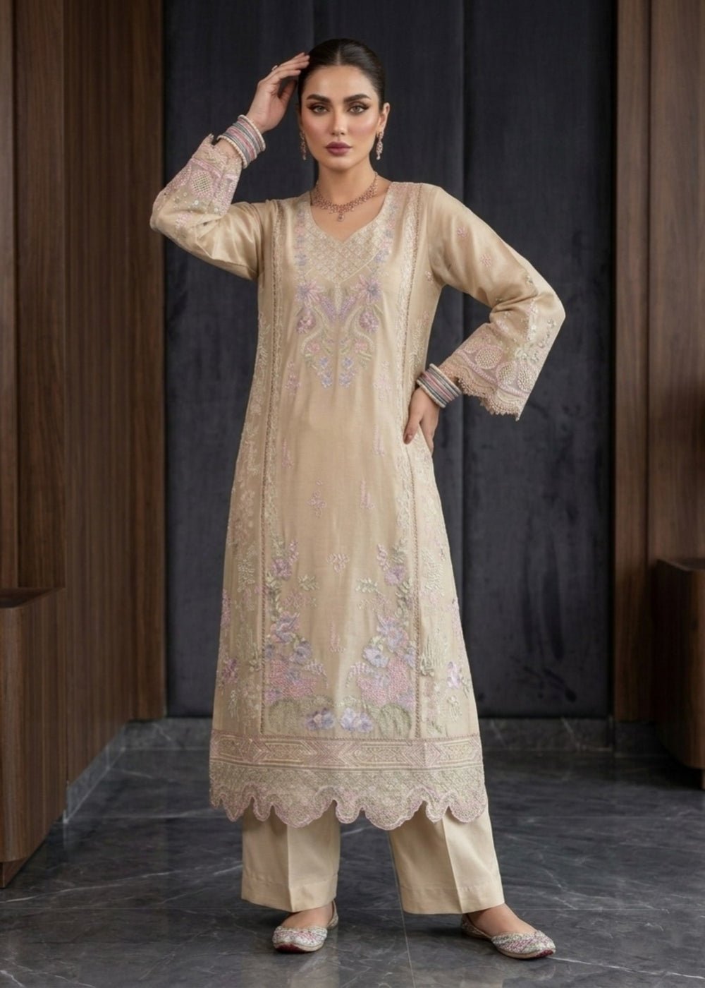 Diara Couture | Eid Lawn 26 | EID. IFFAH - LAWN-12-Brand:Diara Couture-Type:Ladies Clothes-Beige-Lawn-House of Maryam- Buy in UK, USA
