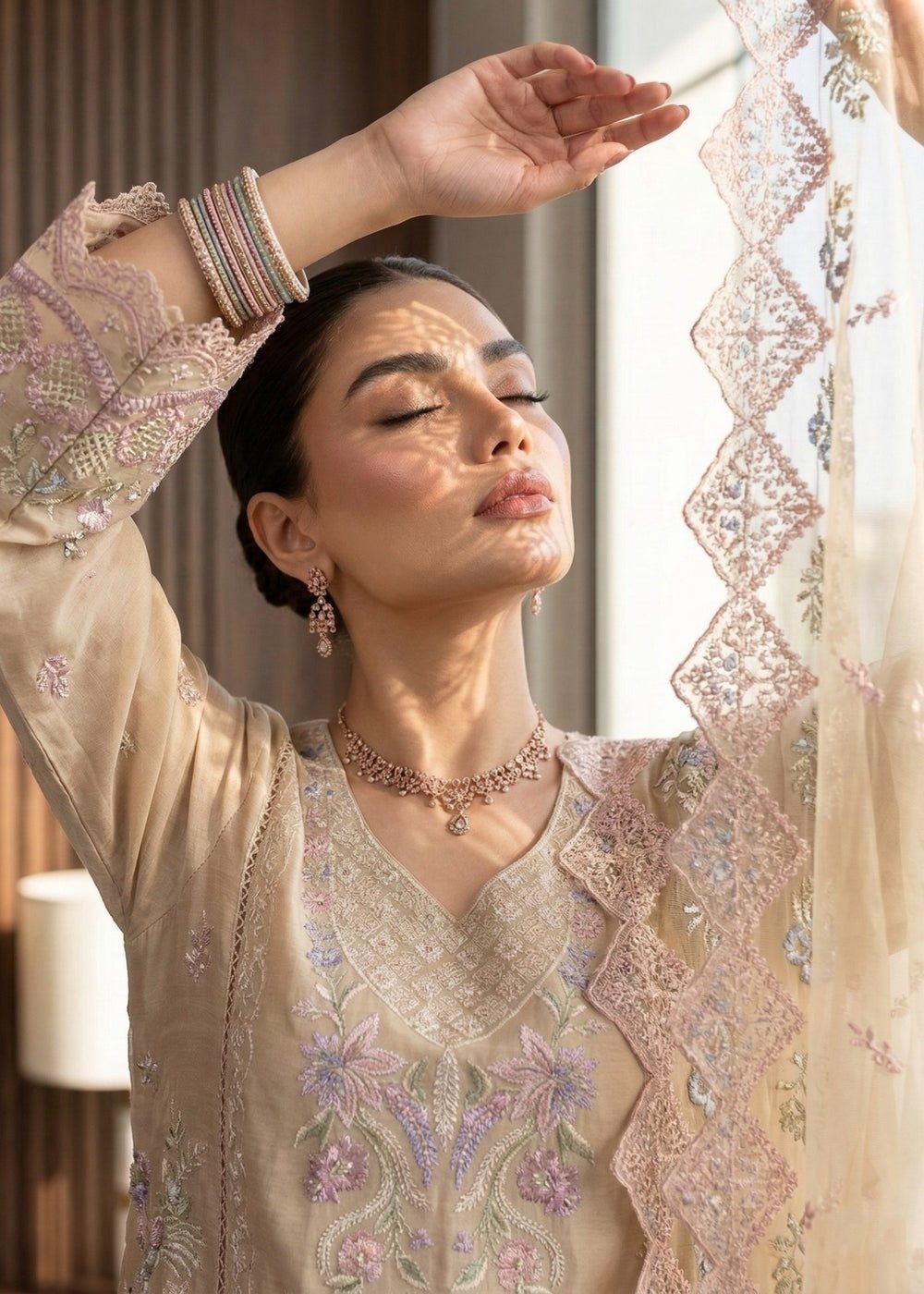 Diara Couture | Eid Lawn 26 | EID. IFFAH - LAWN-12-Brand:Diara Couture-Type:Ladies Clothes-Beige-Lawn-House of Maryam- Buy in UK, USA