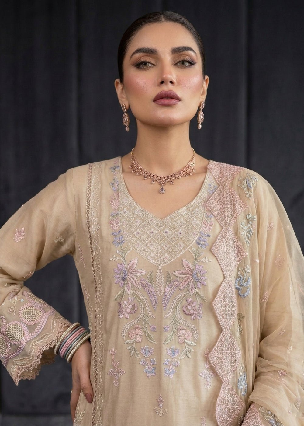 Diara Couture | Eid Lawn 26 | EID. IFFAH - LAWN-12-Brand:Diara Couture-Type:Ladies Clothes-Beige-Lawn-House of Maryam- Buy in UK, USA