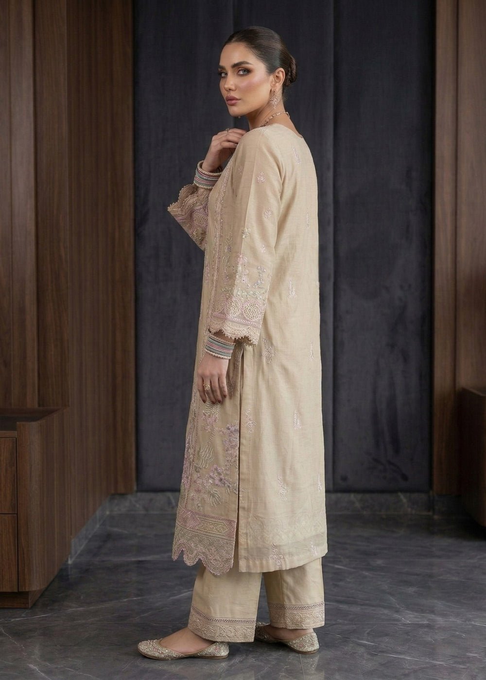 Diara Couture | Eid Lawn 26 | EID. IFFAH - LAWN-12-Brand:Diara Couture-Type:Ladies Clothes-Beige-Lawn-House of Maryam- Buy in UK, USA