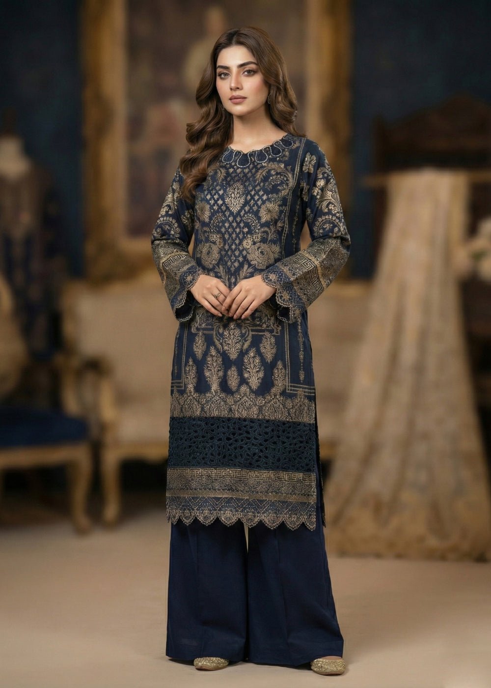 Diara Couture | Eid Lawn 26 | EID. INDIGO - ZD-20-Brand:Diara Couture-Type:Ladies Clothes-Dark Blue-Jacquard-House of Maryam- Buy in UK, USA