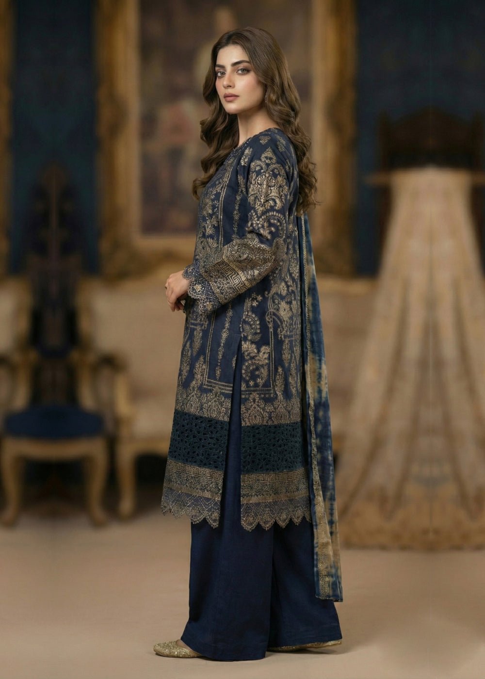 Diara Couture | Eid Lawn 26 | EID. INDIGO - ZD-20-Brand:Diara Couture-Type:Ladies Clothes-Dark Blue-Jacquard-House of Maryam- Buy in UK, USA