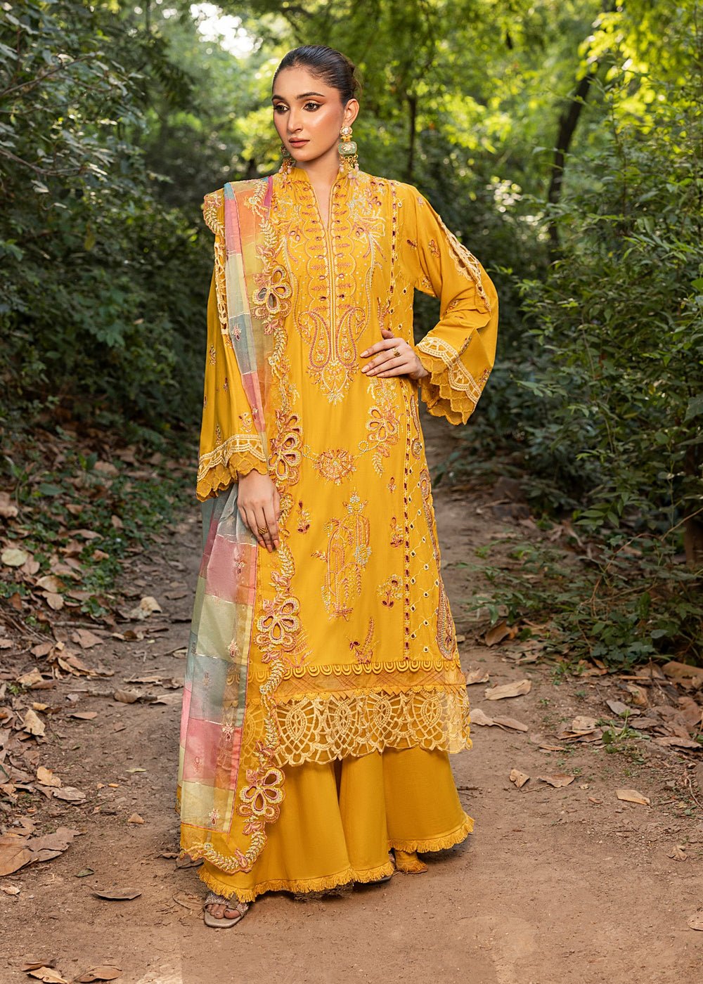 Diara Couture | Eid Lawn 26 | EID. NORIYA - ZD-103-Brand:Diara Couture-Type:Ladies Clothes-Mustard Yellow-Lawn-House of Maryam- Buy in UK, USA
