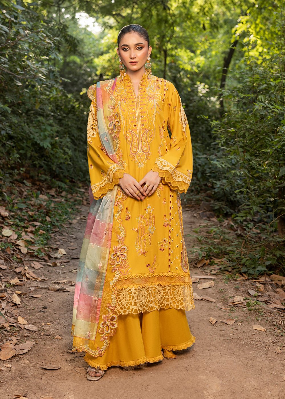 Diara Couture | Eid Lawn 26 | EID. NORIYA - ZD-103-Brand:Diara Couture-Type:Ladies Clothes-Mustard Yellow-Lawn-House of Maryam- Buy in UK, USA