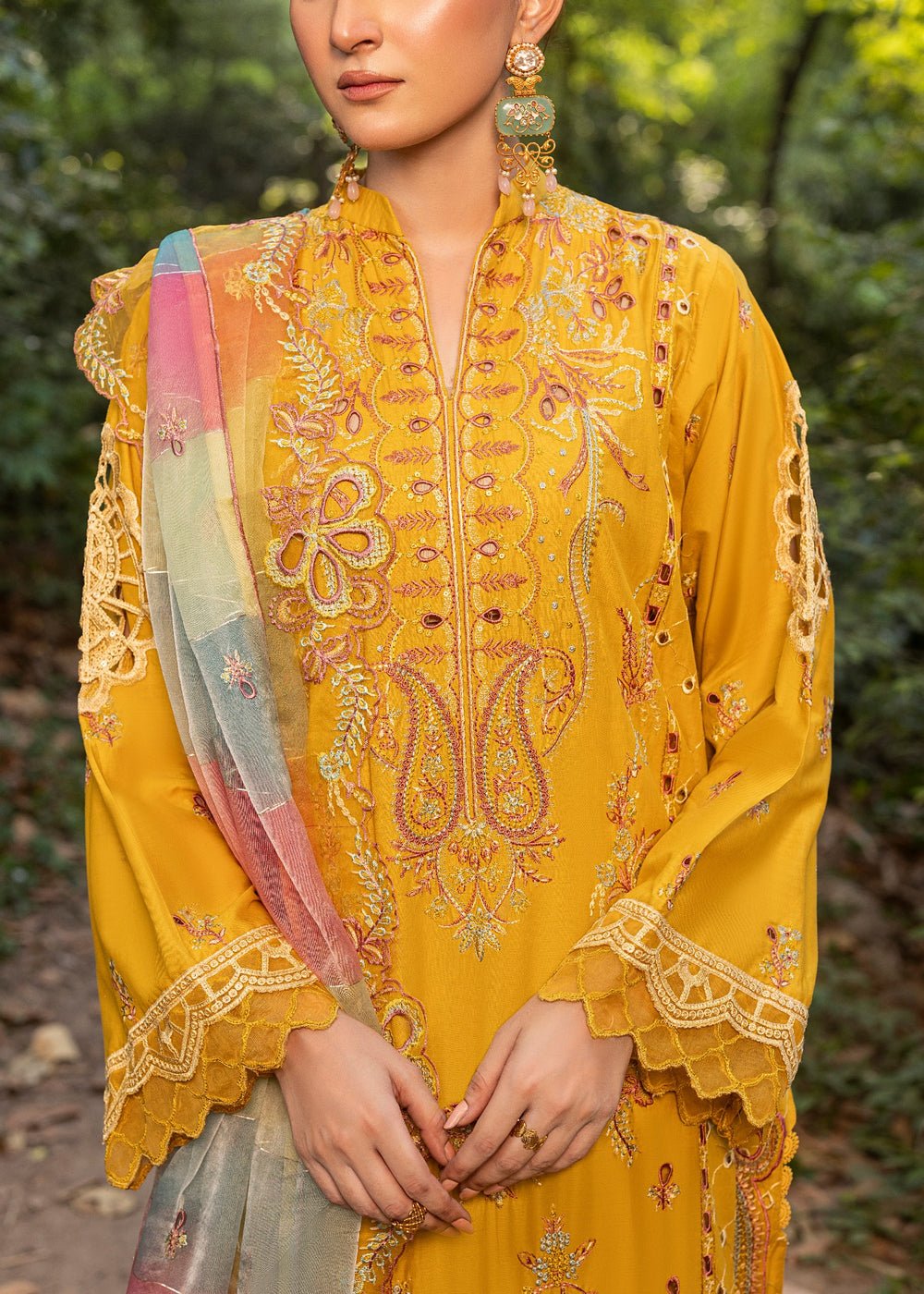 Diara Couture | Eid Lawn 26 | EID. NORIYA - ZD-103-Brand:Diara Couture-Type:Ladies Clothes-Mustard Yellow-Lawn-House of Maryam- Buy in UK, USA