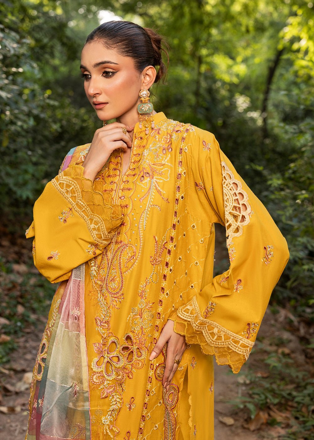 Diara Couture | Eid Lawn 26 | EID. NORIYA - ZD-103-Brand:Diara Couture-Type:Ladies Clothes-Mustard Yellow-Lawn-House of Maryam- Buy in UK, USA