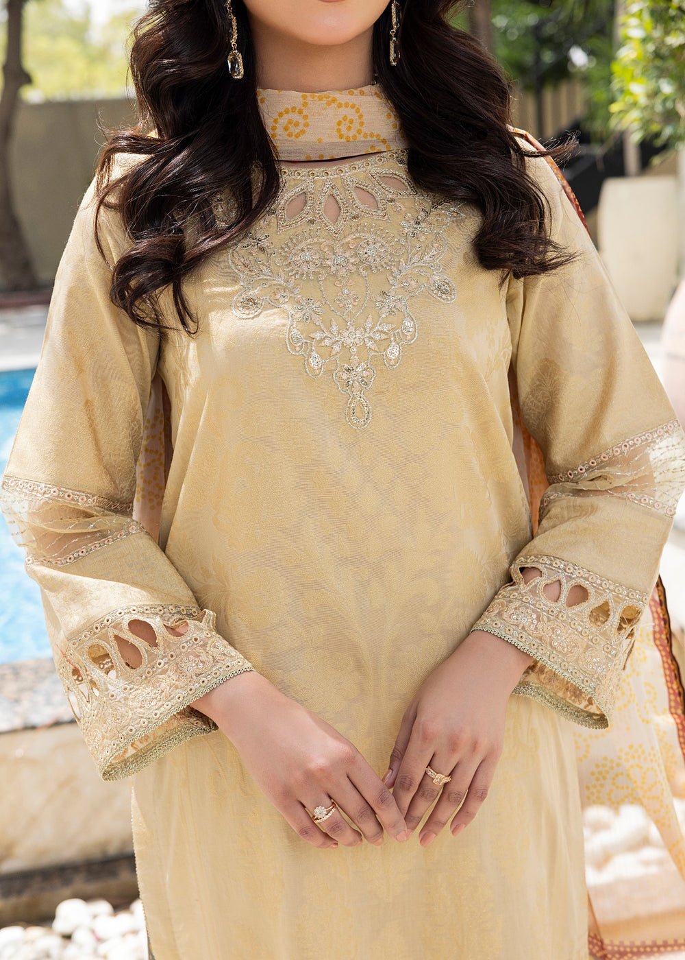 Diara Couture | Eid Lawn 26 | EID. PEARL - ZD-17-Brand:Diara Couture-Type:Ladies Clothes-Beige-Jacquard-House of Maryam- Buy in UK, USA