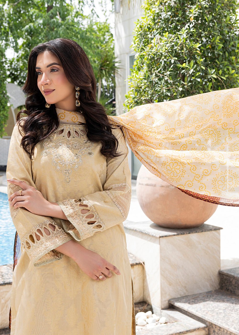 Diara Couture | Eid Lawn 26 | EID. PEARL - ZD-17-Brand:Diara Couture-Type:Ladies Clothes-Beige-Jacquard-House of Maryam- Buy in UK, USA