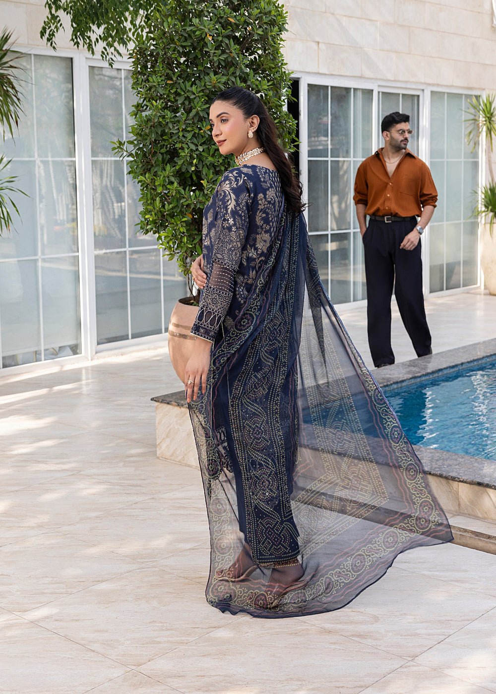 Diara Couture | Eid Lawn 26 | EID. PEARL - ZD-17-Brand:Diara Couture-Type:Ladies Clothes-Navy Blue-Jacquard-House of Maryam- Buy in UK, USA