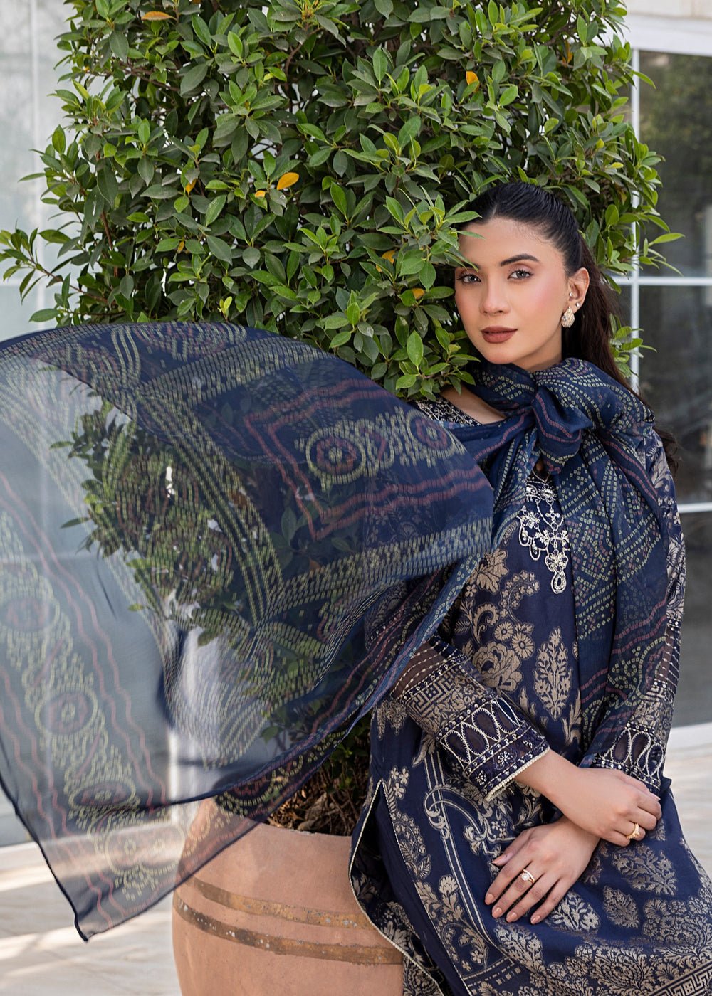 Diara Couture | Eid Lawn 26 | EID. PEARL - ZD-17-Brand:Diara Couture-Type:Ladies Clothes-Navy Blue-Jacquard-House of Maryam- Buy in UK, USA