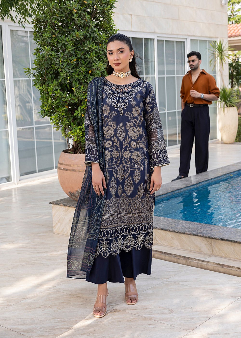 Diara Couture | Eid Lawn 26 | EID. PEARL - ZD-17-Brand:Diara Couture-Type:Ladies Clothes-Navy Blue-Jacquard-House of Maryam- Buy in UK, USA