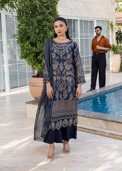 Diara Couture | Eid Lawn 26 | EID. PEARL - ZD-17-Brand:Diara Couture-Type:Ladies Clothes-Navy Blue-Jacquard-House of Maryam- Buy in UK, USA