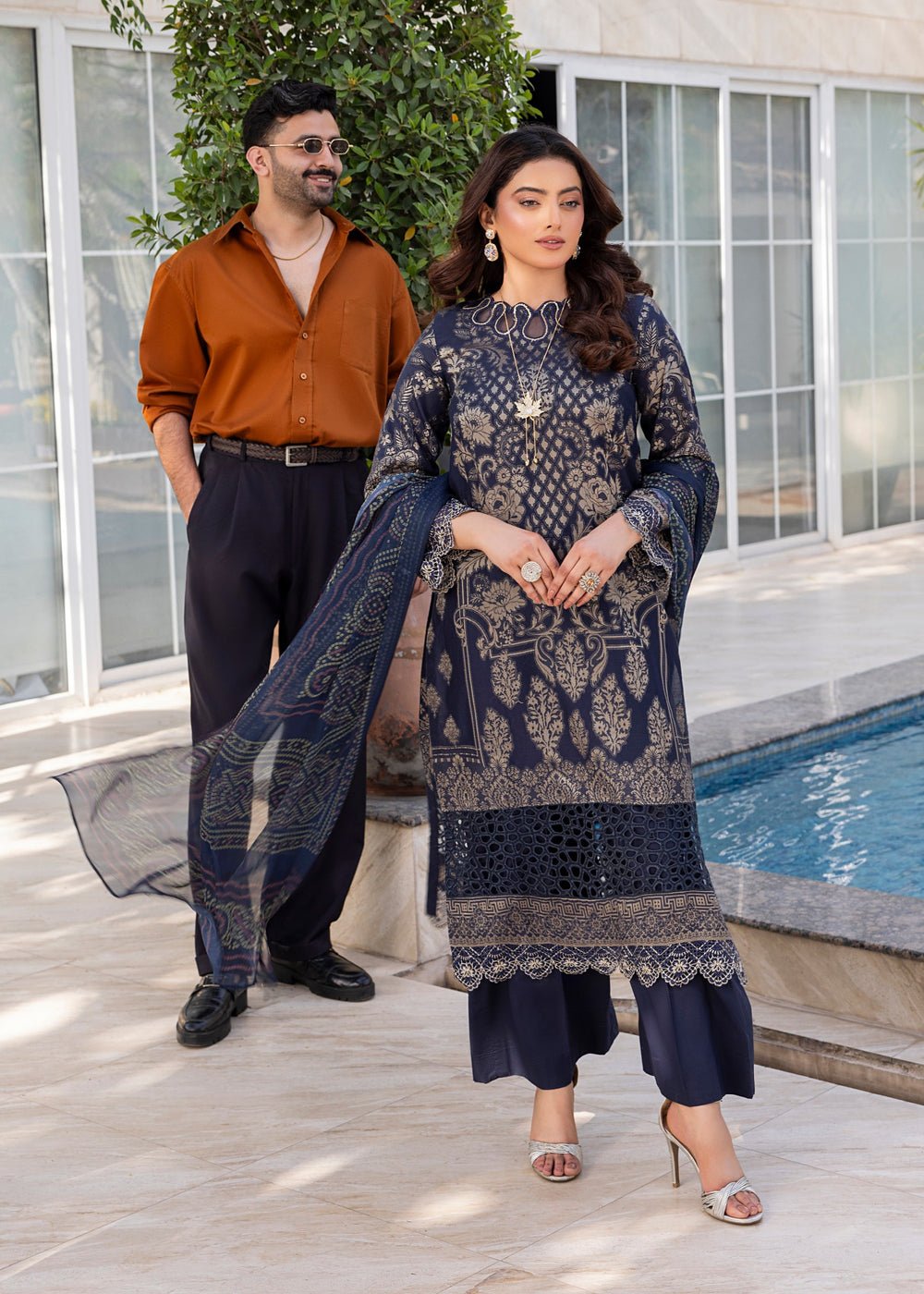 Diara Couture | Eid Lawn 26 | EID. PEARL - ZD-17-Brand:Diara Couture-Type:Ladies Clothes-Navy Blue-Jacquard-House of Maryam- Buy in UK, USA